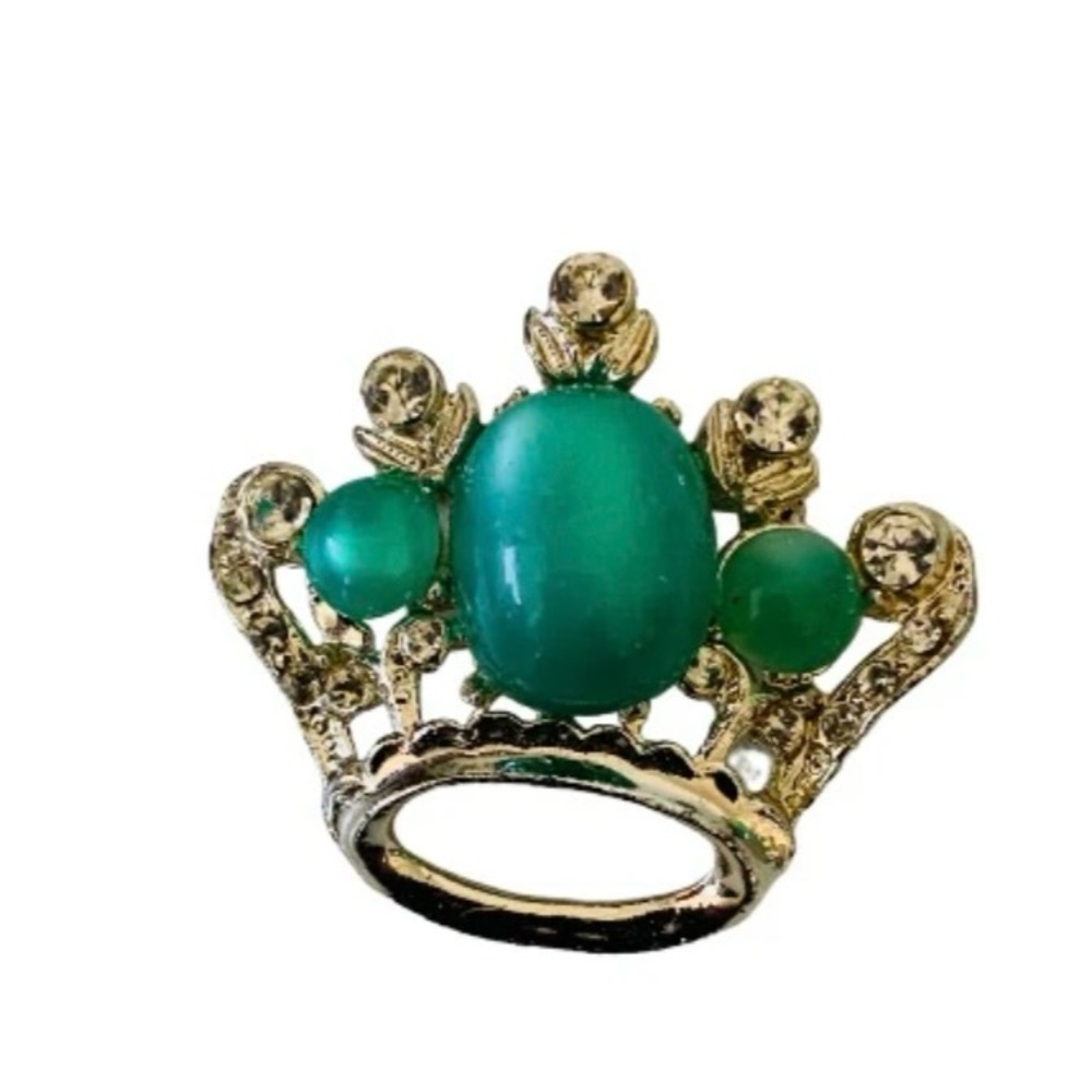 Vintage Green Gemstone Crown Ring Brooch